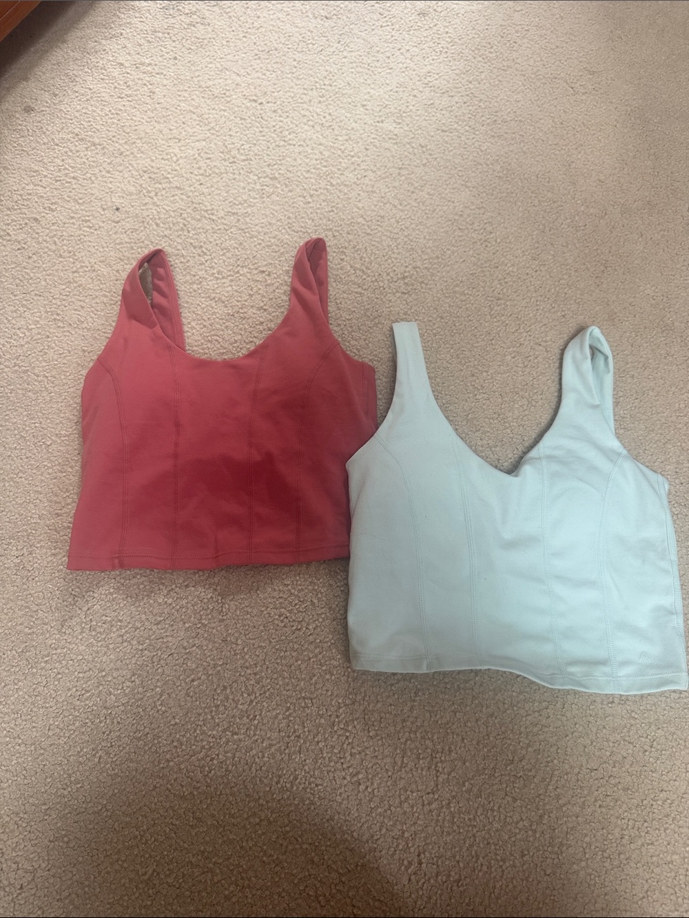 Scoop Neck Cropped Tank Duo - Coral Red & Pale Blue